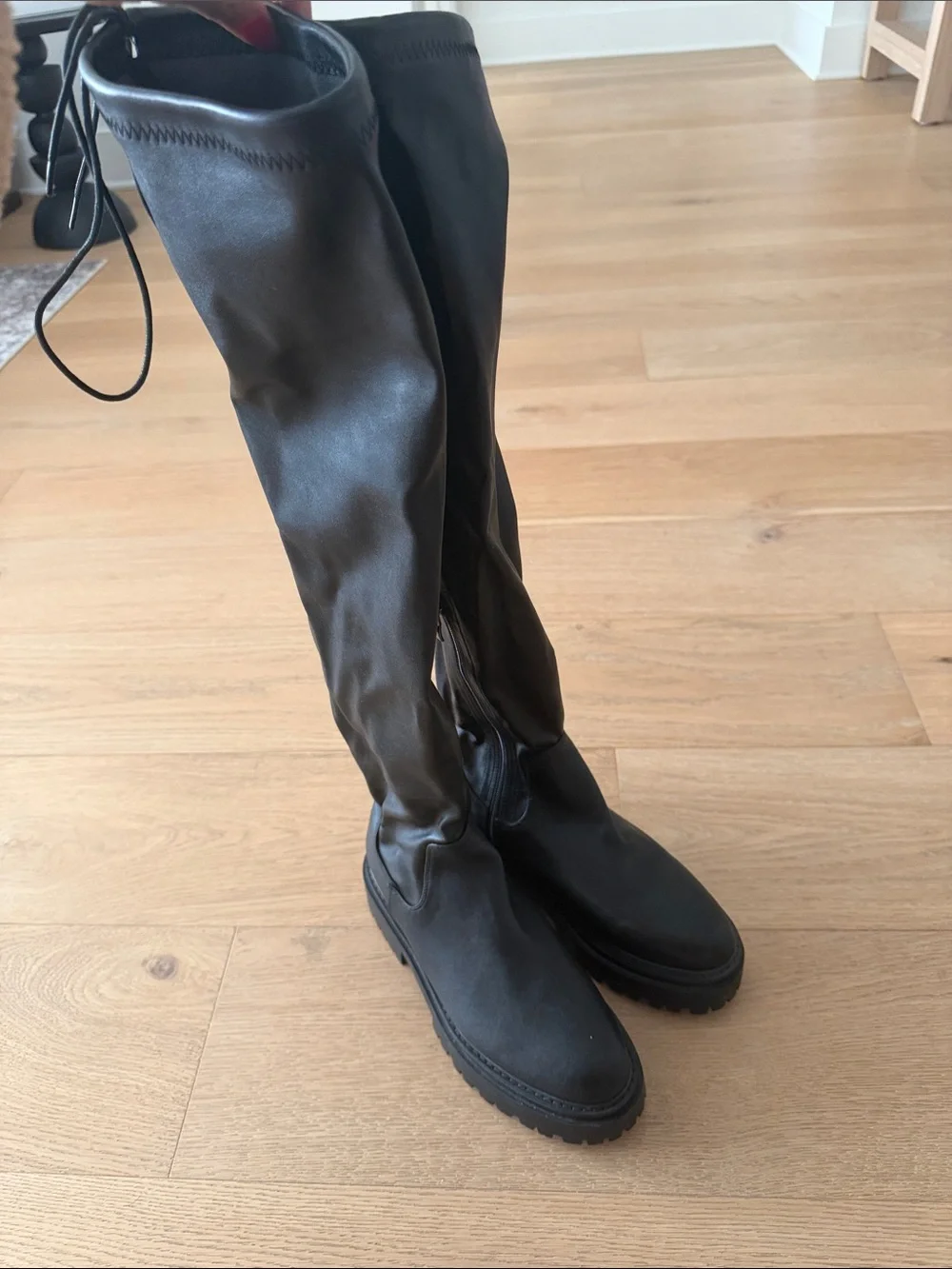 Princess Polly Black Over-The-Knee Lug Sole Boots